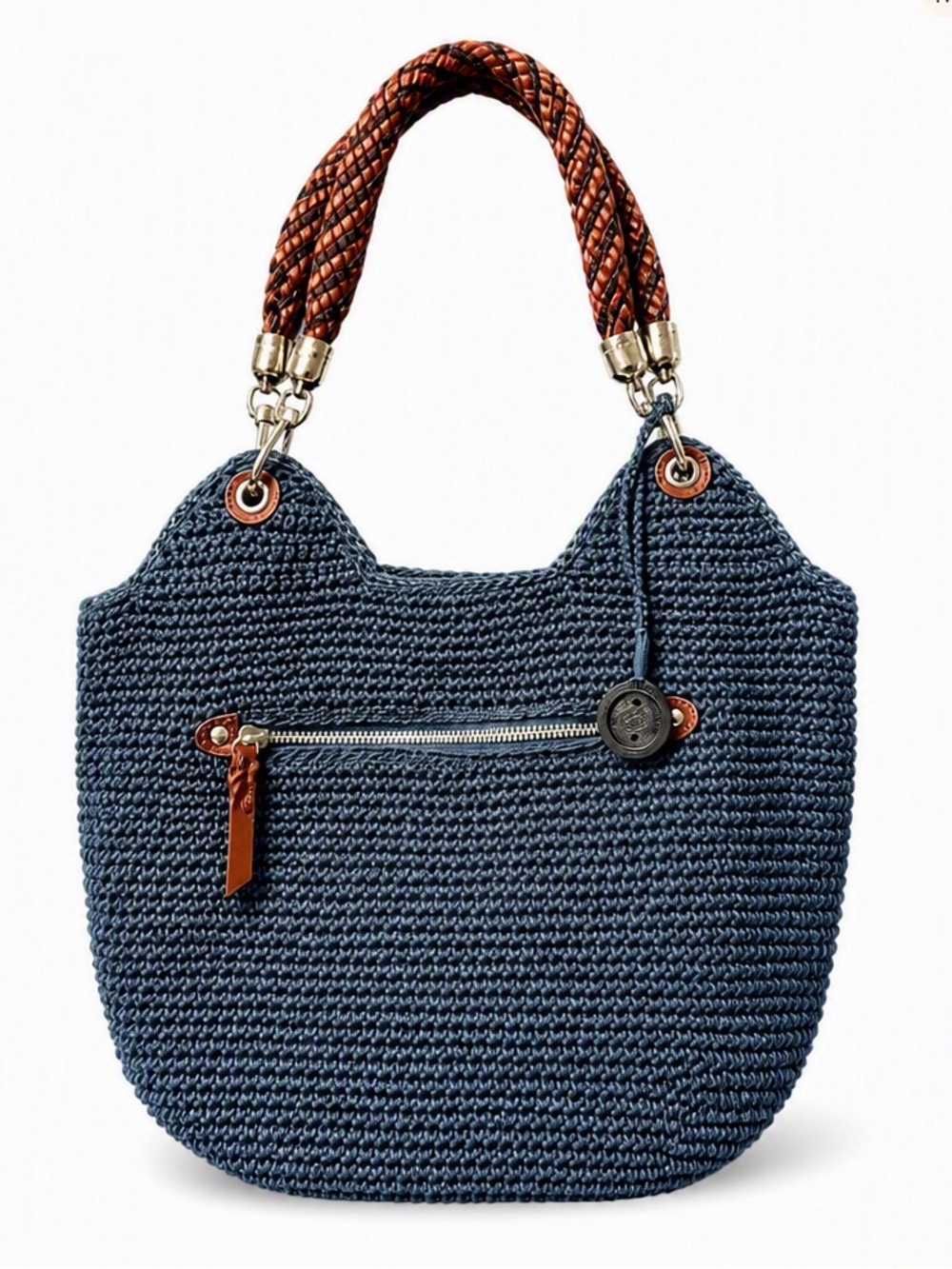 The Sak Blue Knit Braided Handle Shoulder Bag